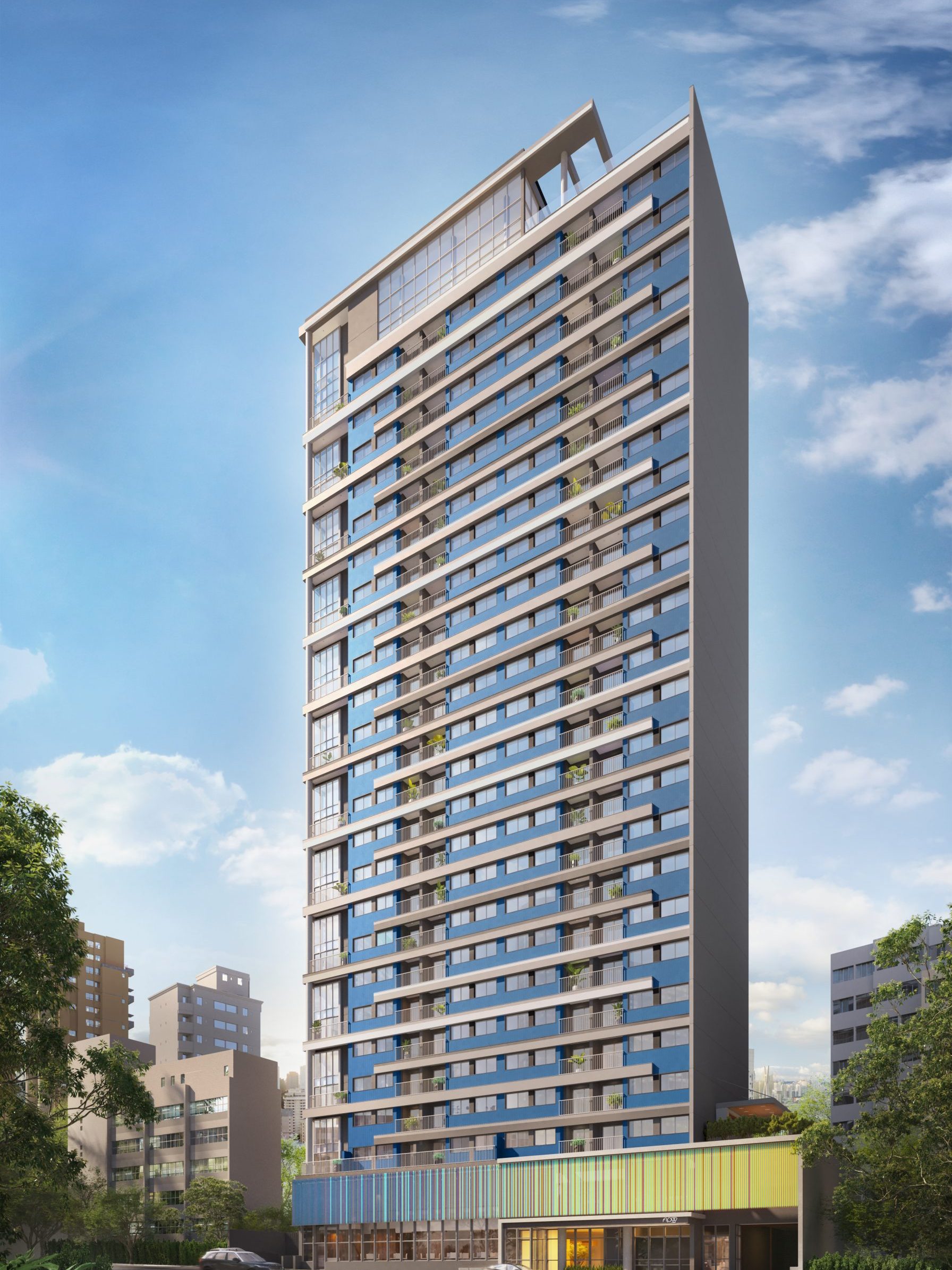 Empreendimento Flow, localizado na Rua Nestor Pestana, São Paulo - SP. Projeto de arquitetura desenvolvido por IDE STUDIO